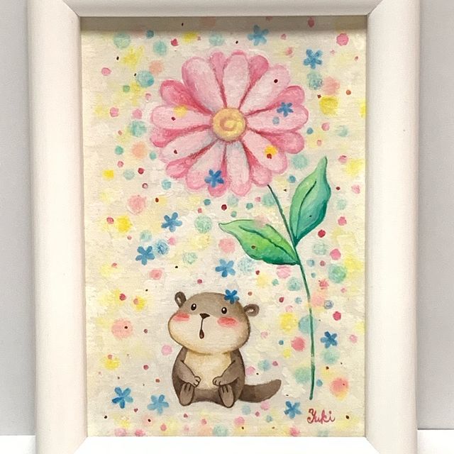 ハガキサイズ イラスト カワウソと花 ハンドメイドマーケット Minne ハガキサイズ イラスト カワウソと花 ハンドメイドマーケット Minne