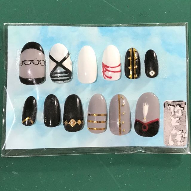 ふつうの爪の方用 刀剣乱舞 明石国行モチーフ痛ネイル ハンドメイド ふつうの爪の方用 刀剣乱舞 明石国行モチーフ痛ネイル ハンドメイド