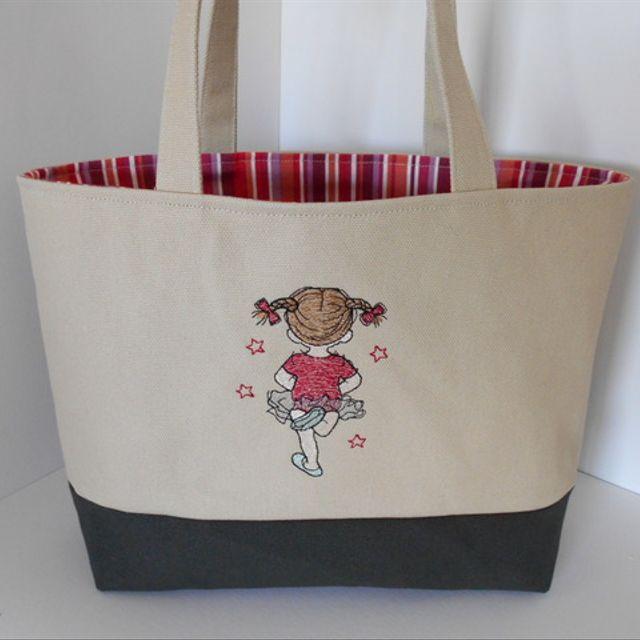 選べる持ち手長さの後ろ姿がかわりいバレリーナの女の子刺繍の帆布の 選べる持ち手長さの後ろ姿がかわりいバレリーナの女の子刺繍の帆布の