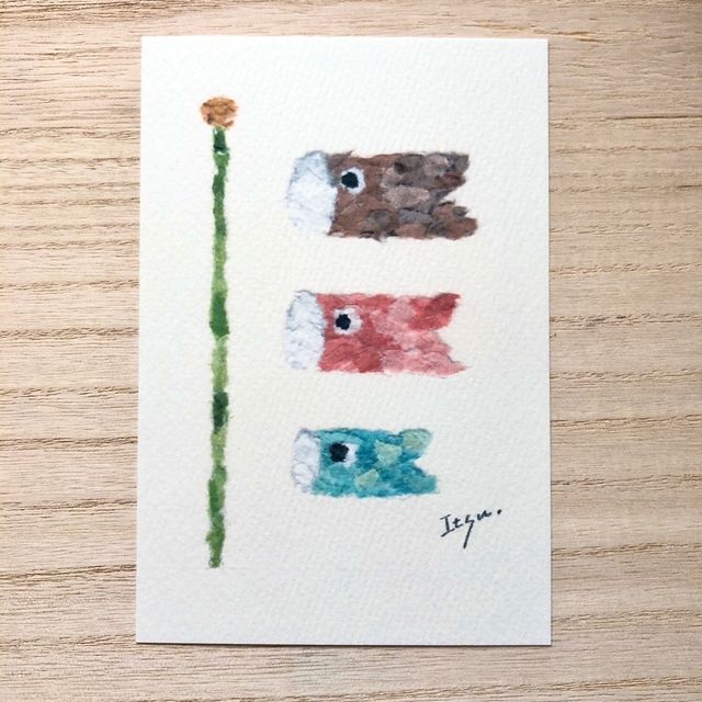 鯉のぼり ちぎり絵 北欧イラストポストカード 2枚セット 五月 鯉のぼり ちぎり絵 北欧イラストポストカード 2枚セット 五月