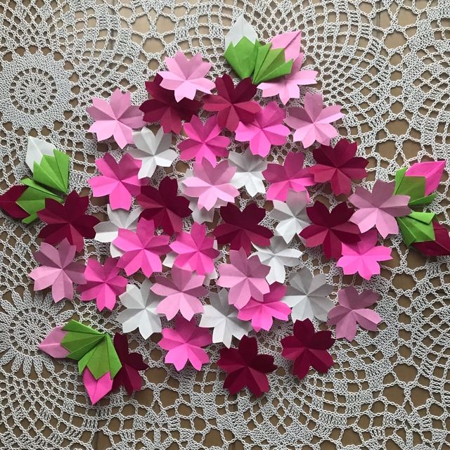 再販 折り紙 桜 サクラ 花びらと蕾 4色 切り紙 ピンク 濃いピンク