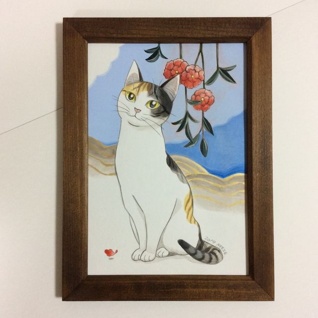 絵画。壁掛け原画【可愛い猫たちとロマンチックのピアノ曲】の
