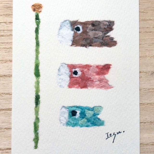 鯉のぼり ちぎり絵 北欧イラストポストカード ２枚セット 五月