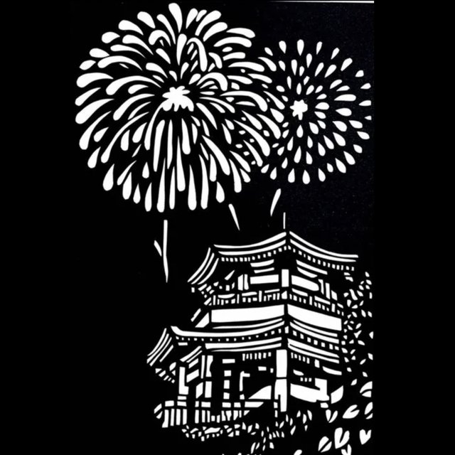 受注制作 送料無料 切り絵 お堂と花火 ハンドメイドマーケット Minne