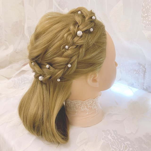 再販 白 大小パールピン ヘッドドレス ウエディング ナチュラル ガーデン 結婚式 花嫁 卒業式 ヘアアクセサリー ヘアドレス ヘッドパーツ 成人式 ハンドメイドマーケット Minne
