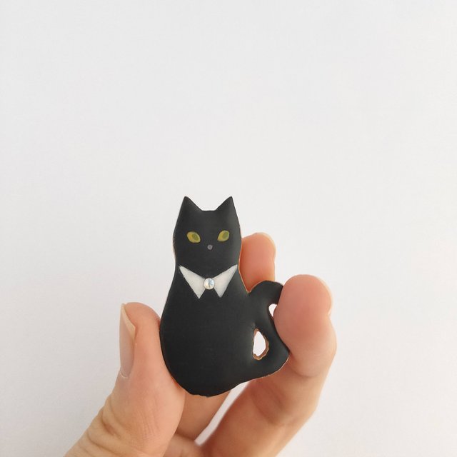 ウエディングキャット 黒ネコ紳士 のブローチ ハンドメイドマーケット Minne