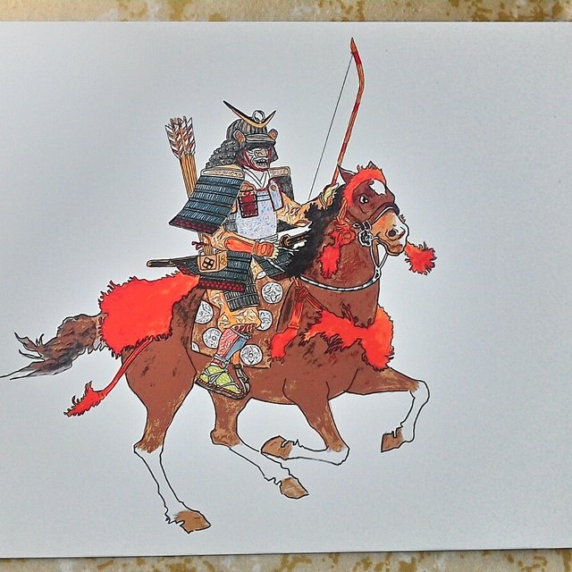035 色鉛筆画 水彩色鉛筆 2lサイズ 鎧武者イラスト 騎馬武者 サムライ Minne 日本最大級のハンドメイド 手作り通販サイト