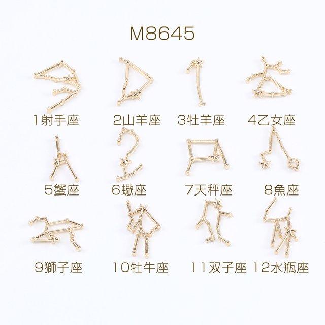 M8645-9  18個  12星座チャーム レジン封入パーツ ゴールド 3×（6ヶ）