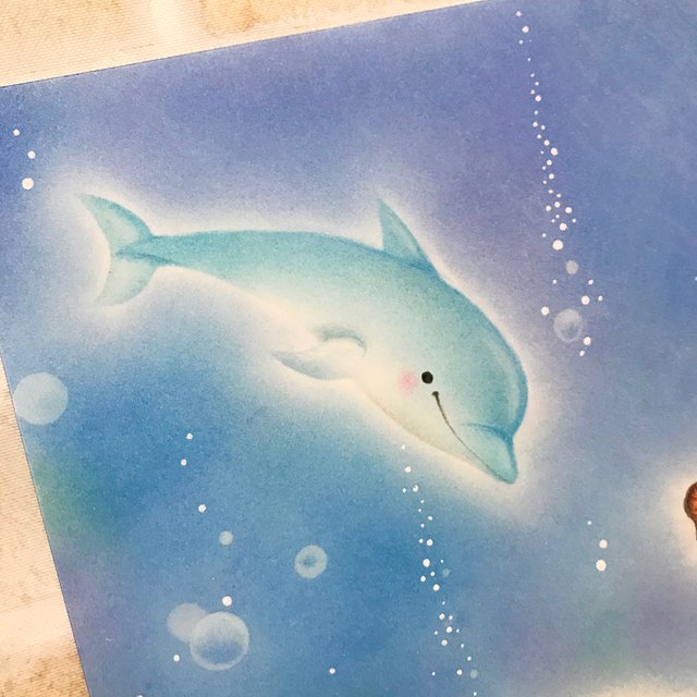 手描きパステル原画 海の生き物 パステルアート ポスター ハンドメイドマーケット Minne