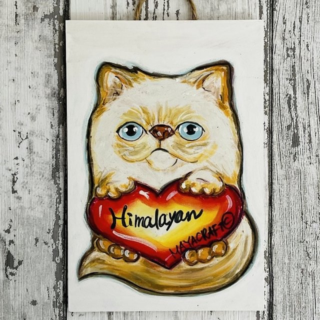 【送料無料】ヒマラヤン猫の絵　はがきサイズ原画