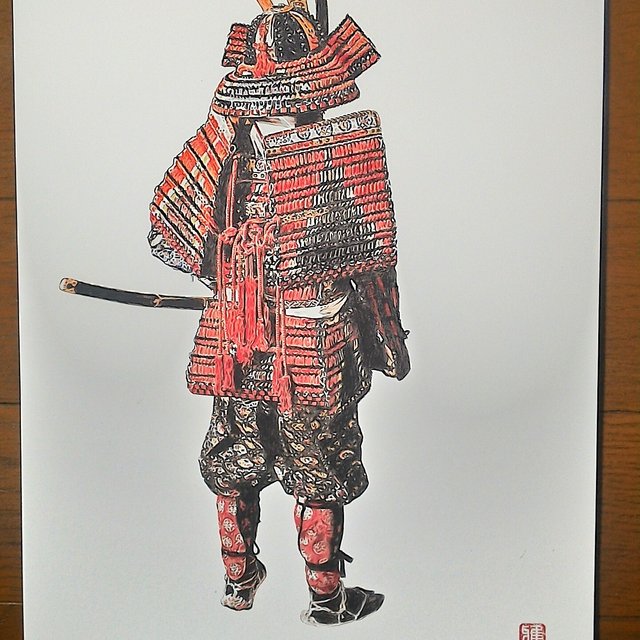 033 色鉛筆画 A3サイズ 鎧武者イラスト サムライ ハンドメイドマーケット Minne