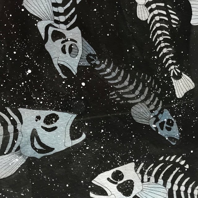 送料無料 宇宙を泳ぐ魚の骨 手描き ハンドメイドマーケット Minne