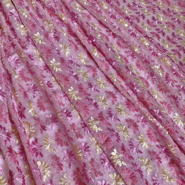 インド刺繍布 刺繍レース チュール ドレス ストール はぎれ ピンク ラメ 花 チュール ハンドメイド 生地 レトロ 布