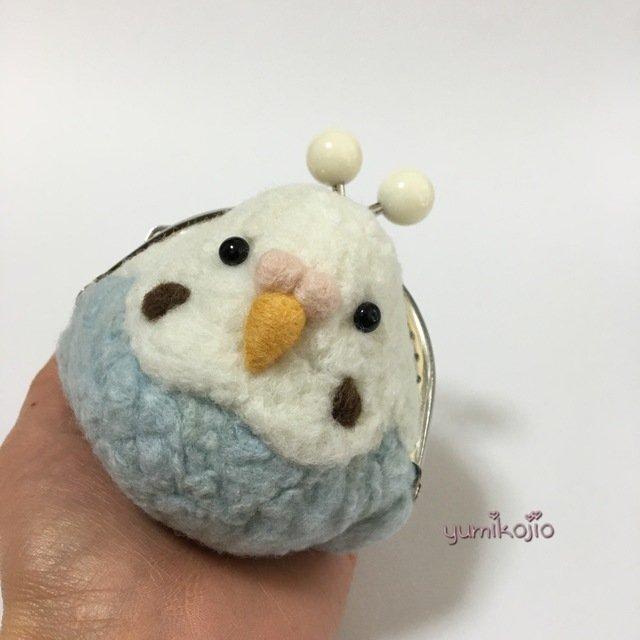 Mokomokoセキセイインコがま口 白色 水色 17 ハンドメイドマーケット Minne