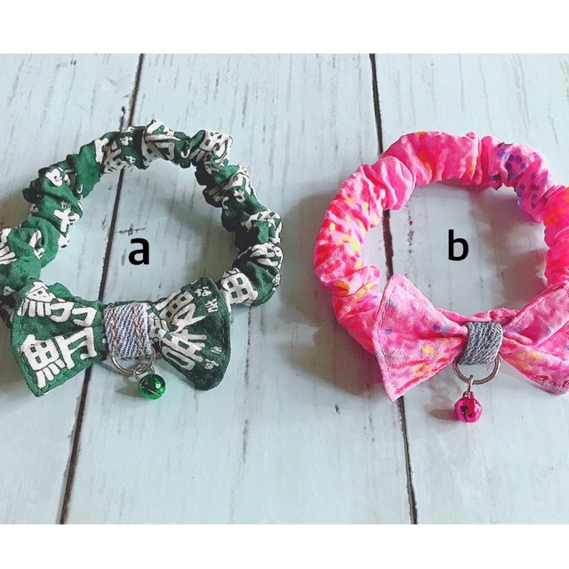 鈴付きリボンシュシュ 猫用首輪 魚字 花火 ハンドメイドマーケット Minne