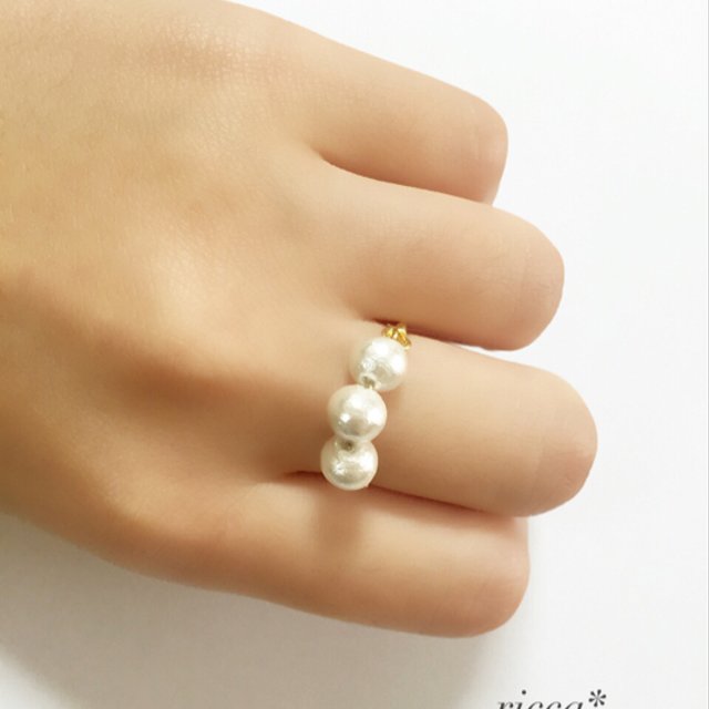 6mm 3粒コットンパールリング ハンドメイドマーケット Minne 6mm 3粒コットンパールリング ハンドメイドマーケット Minne