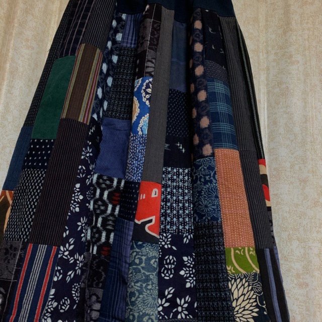 良質 ハンドメイド/安曇野木綿/絣/刺し子/藍/パッチワークスカート