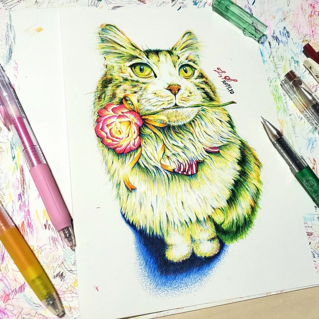 動画有り 原画 ボールペン画 カラーボールペン画 の作品 猫のイラスト Minne 日本最大級のハンドメイド 手作り通販サイト