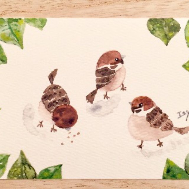 すずめたち 水彩画イラストポストカード２枚セット 鳥 スズメ Minne 日本最大級のハンドメイド 手作り通販サイト