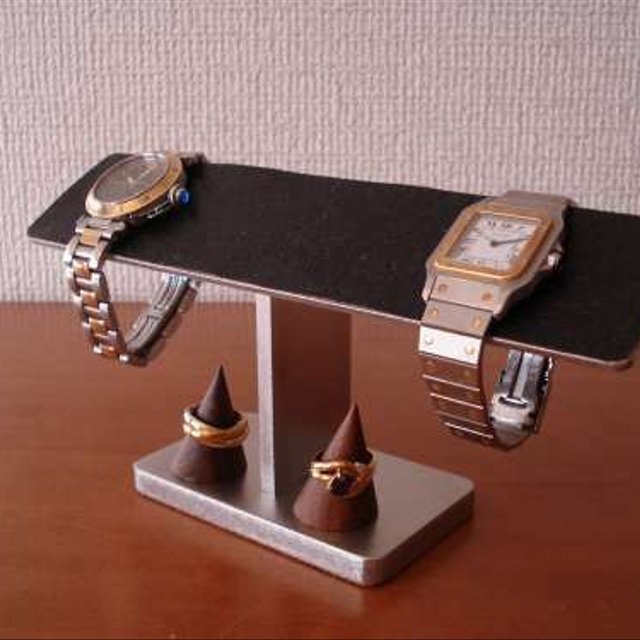 プレゼントに！4本掛けブラックバー腕時計スタンド　指輪スタンド付き（未固定）　ak-design