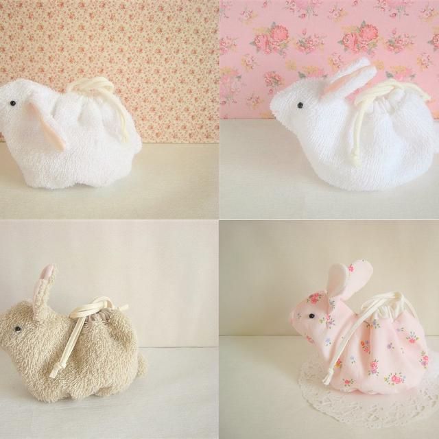 可愛いうさぎのミニ巾着 ベージュタオル生地 Minne 日本最大級のハンドメイド 手作り通販サイト