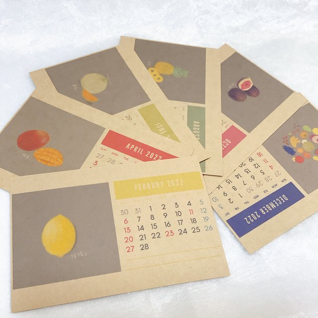 22年 カレンダー ポストカードサイズ クラフトかわいい おしゃれ インテリア イラスト 果物 フルーツ デザイン Minne 日本最大級のハンドメイド 手作り通販サイト