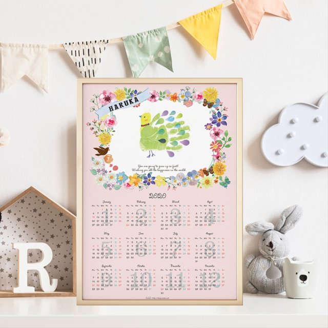 手形 足形アートが簡単に可愛くできる 年花柄カレンダー ａ3サイズ ハンドメイドマーケット Minne