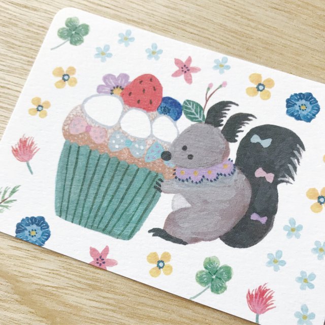 イラストミニカード封筒付き エゾリスとケーキ 2セット ハンドメイドマーケット Minne イラストミニカード封筒付き エゾリスとケーキ 2セット ハンドメイドマーケット Minne