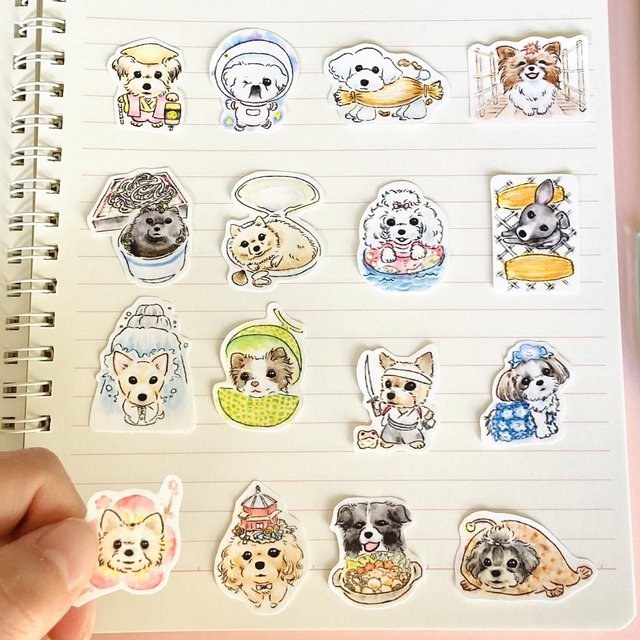 いばらき犬 けん シール 32枚 茨城県の名物 ワンちゃんにがおえ 水彩画イラスト16種類各2枚入り クラウドファンディングで作ったフレークシール ハンドメイドマーケット Minne