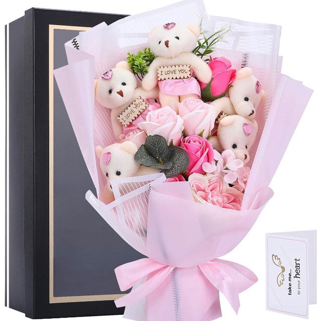 ソープフラワー 花束 薔薇 くまさん ピンク ギフト梱包セット付き ˆ ハンドメイドマーケット Minne ソープフラワー 花束 薔薇 くまさん ピンク ギフト梱包セット付き ˆ ハンドメイドマーケット Minne