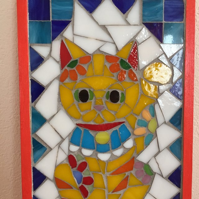 招き猫 イエロー モザイク画 ハンドメイドマーケット Minne 招き猫 イエロー モザイク画 ハンドメイドマーケット Minne