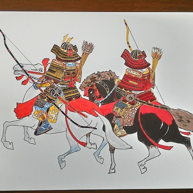 034 色鉛筆画 水彩色鉛筆 サイズ 鎧武者イラスト 騎馬武者 サムライ Minne 日本最大級のハンドメイド 手作り通販サイト