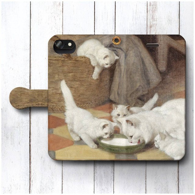 【アルトゥール ヘイヤー 猫の家族】 スマホケース手帳型 全機種対応 絵画 iPhone12 XR Galaxy iPhone11