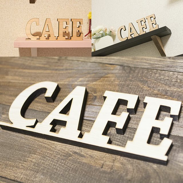 木製cafeプレート サインプレート スタンドタイプ レーザー加工 カフェ 抜き文字 ハンドメイドマーケット Minne