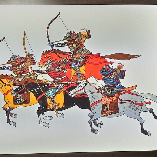 042 色鉛筆画 水彩色鉛筆 2lサイズ 鎧武者イラスト 騎馬武者 サムライ Minne 日本最大級のハンドメイド 手作り通販サイト