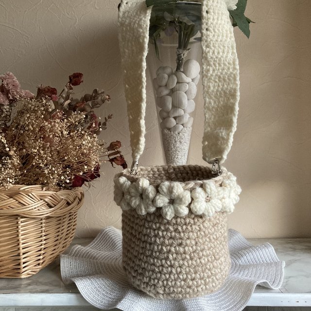 お花バケツバッグ レトロ ベージュバッグ お花バケツバッグ レトロ ベージュバッグ