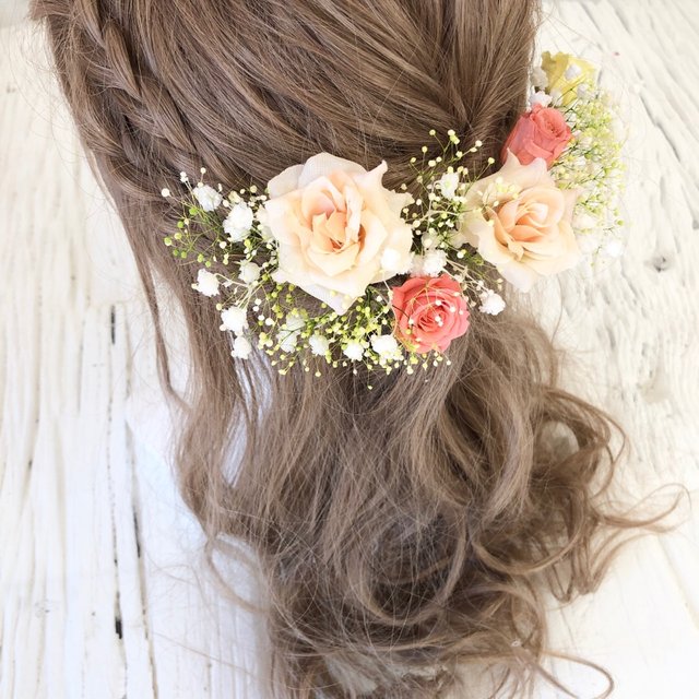 かすみ草と薔薇 髪飾り ヘッドドレス ハンドメイドマーケット Minne かすみ草と薔薇 髪飾り ヘッドドレス ハンドメイドマーケット Minne
