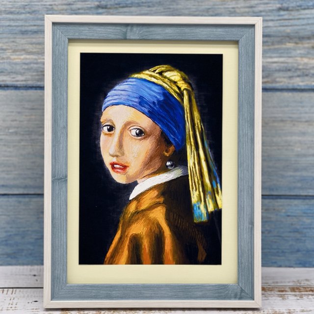 油絵 フェルメールの名作_真珠の耳飾りの少女（別名：青いターバンの