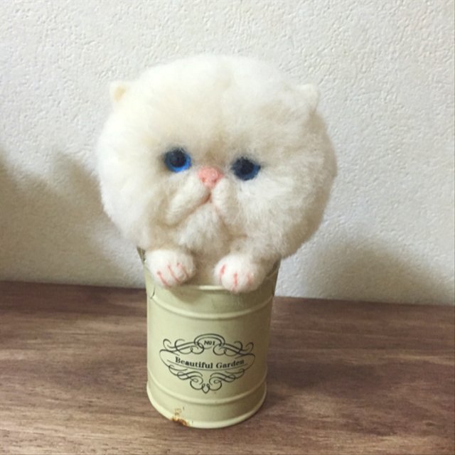 羊毛フェルトのカップinブサ猫 シロ ハンドメイドマーケット Minne 羊毛フェルトのカップinブサ猫 シロ ハンドメイドマーケット Minne