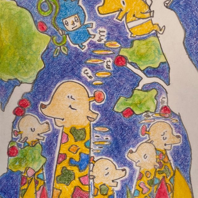 ムトとヤト キリンの夢は長い長い首の上 色鉛筆イラスト原画 ポストカードサイズ Minne 日本最大級のハンドメイド 手作り通販サイト