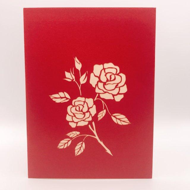 手作り切り紙ポップアップメッセージカード赤いローズ 花束 バラブティックナチュラル ハンドメイドマーケット Minne