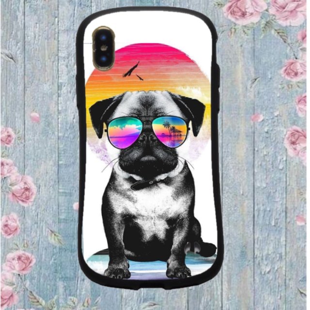 Iphoneケース Android スマホケース オリジナルケース スマホカバー プロテクト わんこ 犬 ブルドック ファンキー かっこいい サングラス ブラック ダーク ハンドメイドマーケット Minne