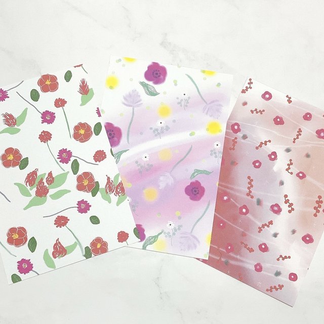 【花柄】6枚セット　3種デザイン　ポストカード　かわいい　花　イラスト　オシャレ　お便り　インテリア
