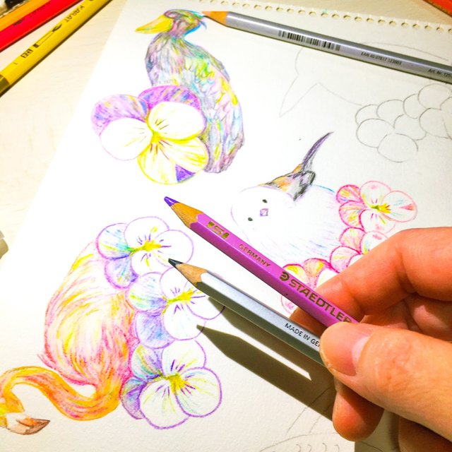 32枚入り サンキューカード 鳥とビオラの水彩色鉛筆イラスト 名刺サイズ 4種 各8枚 ボールペンや鉛筆で文字が書きやすい厚手のケント紙です Minne 日本最大級のハンドメイド 手作り通販サイト