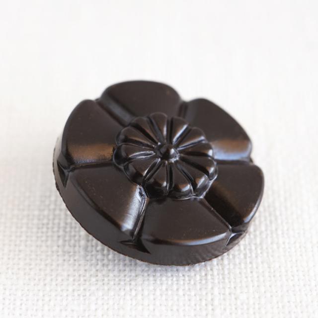 (1個)お花の形のヴィンテージボタン22mmブラック