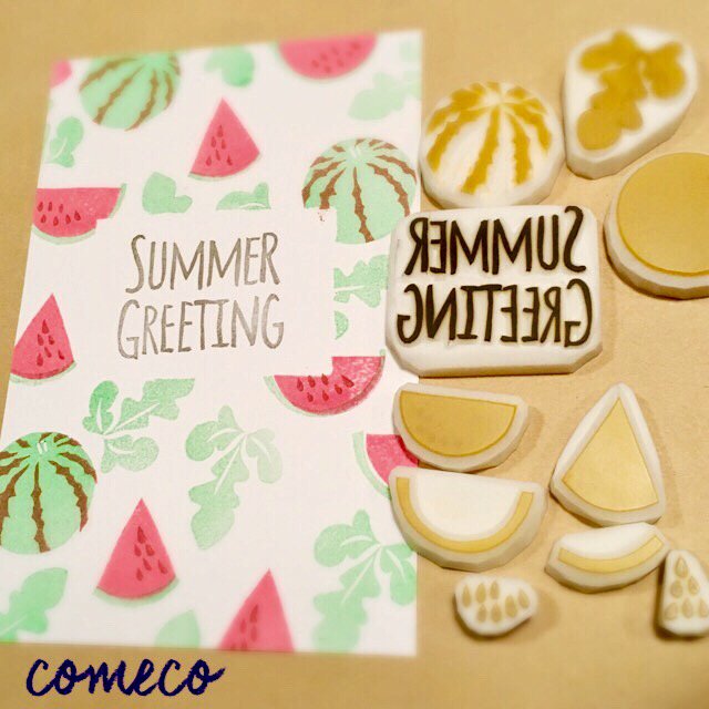 暑中見舞い スイカとsummer Greetingセット Minne 日本最大級のハンドメイド 手作り通販サイト