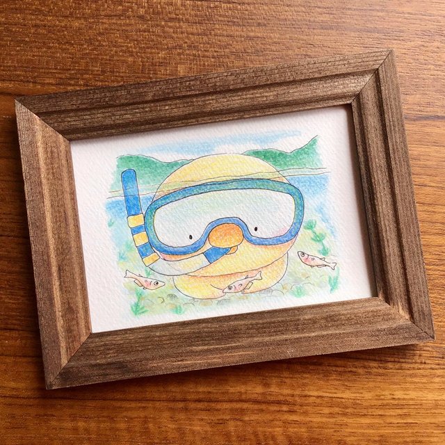 メダカと川遊び ひよこ 絵本風イラスト ハンドメイドマーケット Minne メダカと川遊び ひよこ 絵本風イラスト ハンドメイドマーケット Minne