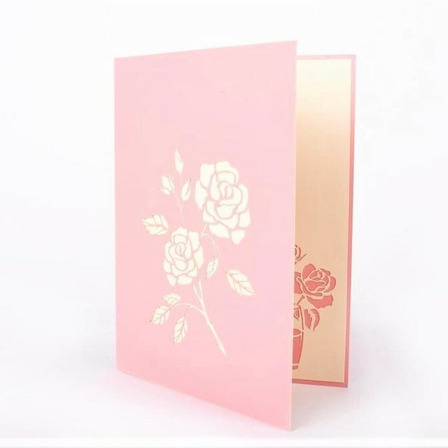 可愛い 手作り切り紙ポップアップメッセージカードピンクローズ 花束 バラブティックナチュラル ハンドメイドマーケット Minne