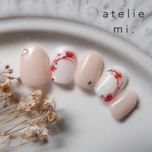 押し花の和ネイルチップ 和装ブライダル 成人式に 前撮り白無垢着物ウェディング卒業式 ハンドメイドマーケット Minne