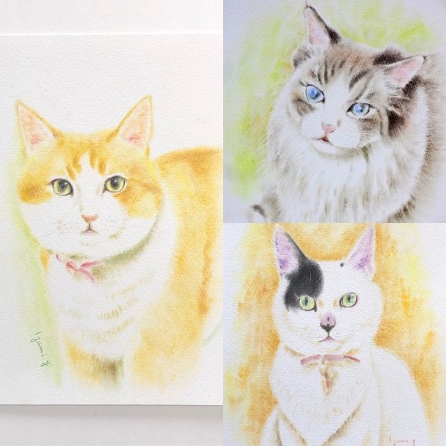 受注制作/猫の肖像画】原画 デッサン仕立て パステル画 180×130mm内 猫